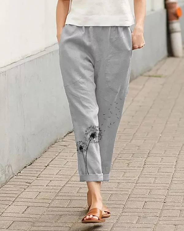 Women's Floral Pattern Casual Solid Color Pocket Elastic Waist Pants