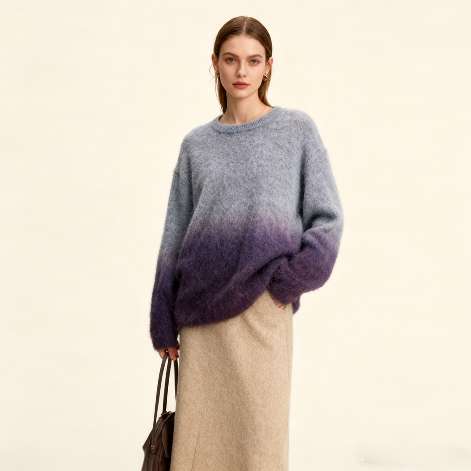 Women's Brushed Cashmere Sweater-Relaxed Fit  REAL SILK LIFE