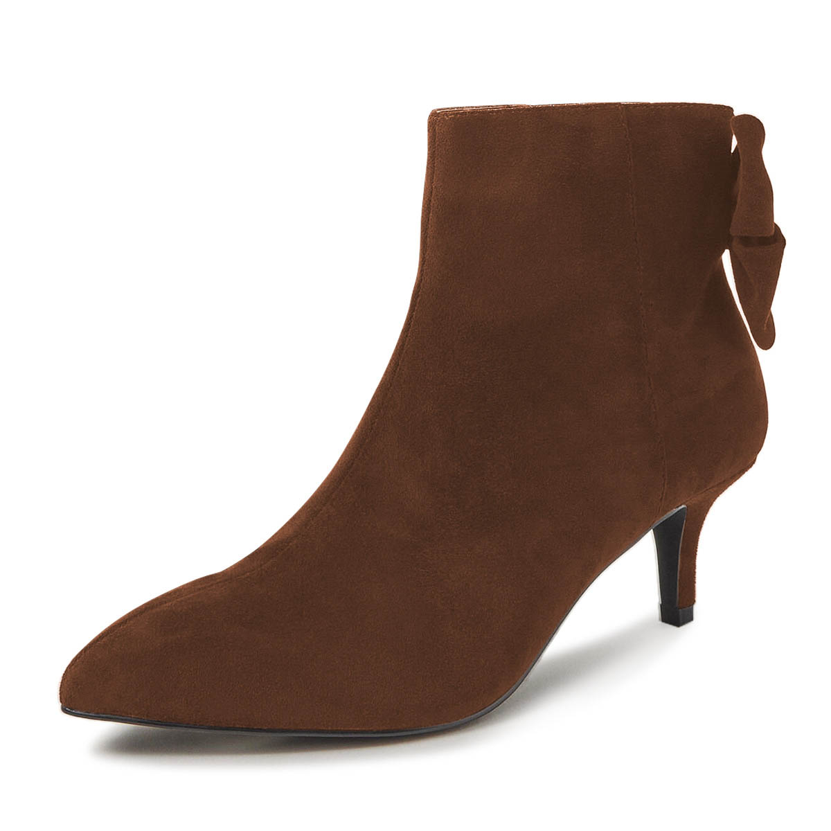 Brown Faux Suede Pointed Toe Heeled Ankle Boots with Side-Zipper Nicepairs