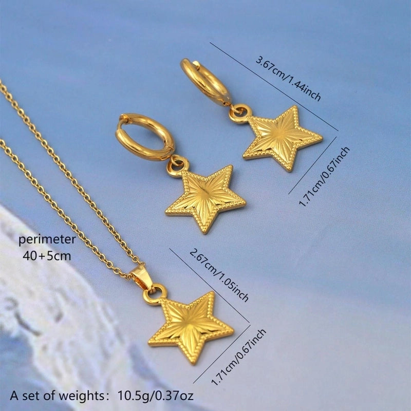 Elegant Pentagram 304 Stainless Steel 18K Gold Plated Plating Earrings Necklace Jewelry Set