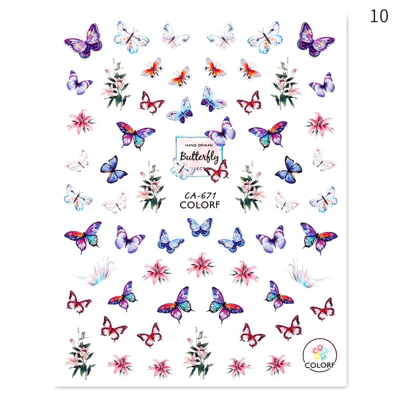 1 Sheet Nail Art 3D Nail Sticker Butterfly Colorful Nail Decals Fairy Tales Nail Transfer Decals Nail Decorations DIY Design
