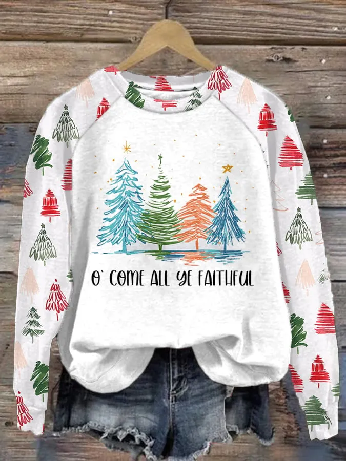 Women's Christmas Raglan Sleeve Contrast Color Sweatshirt