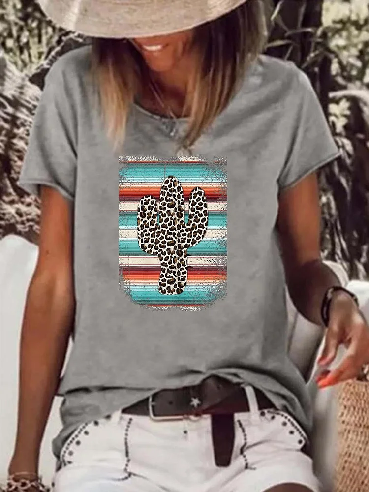 Leopard Cactus Serape Cactus Raw Hem Tee