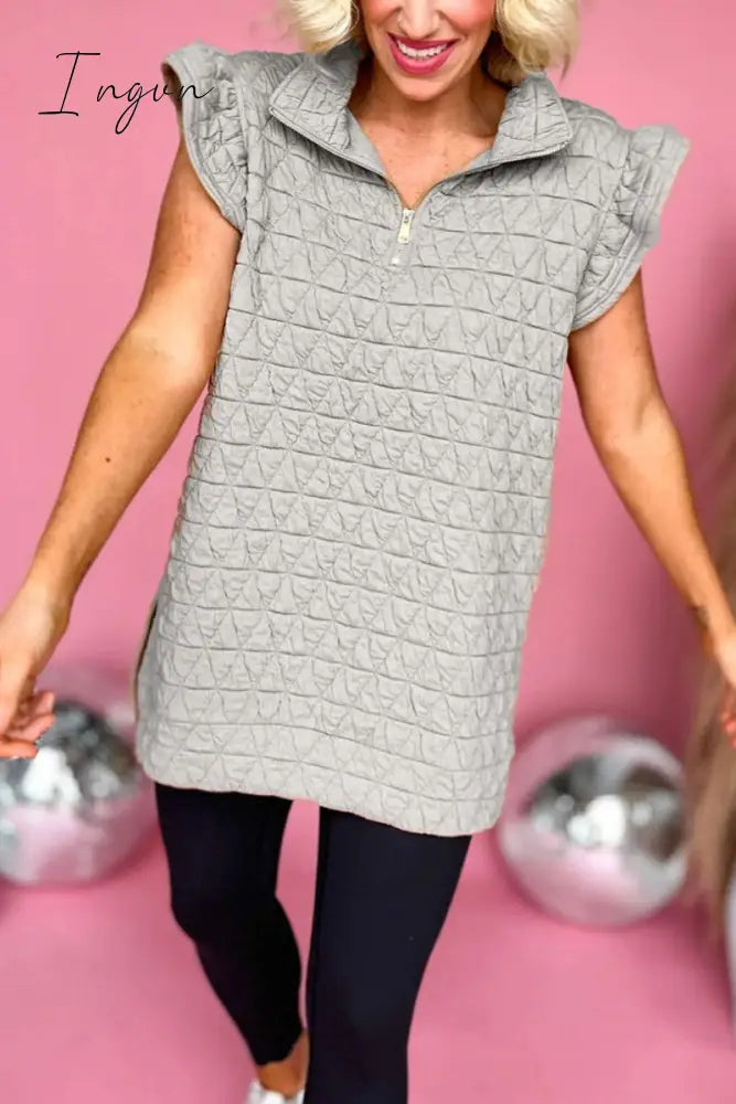 Ingvn - Casual Solid Zipper V Neck Tops Grey / S Tops/Sweats & Hoodies