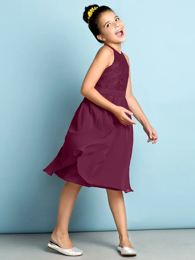 Daisda A-Line Jewel Neck Knee Length  Flower Girl Dress With Lace 