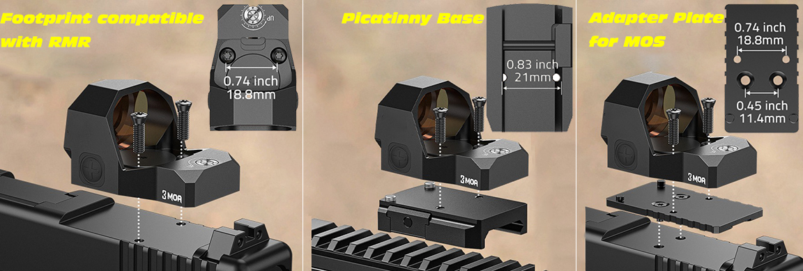 red dot sight use Three mounting options.