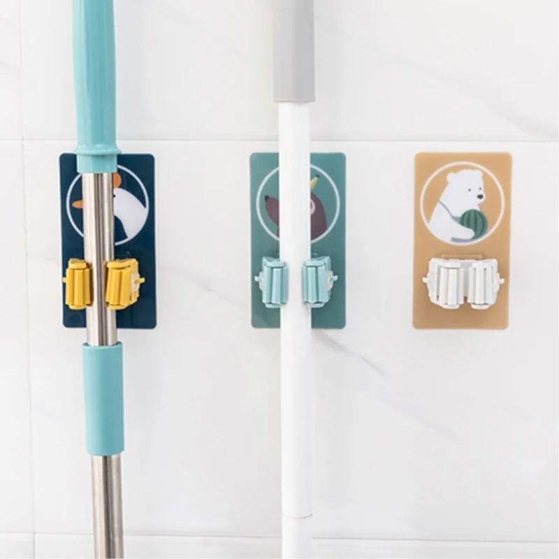 Wall Mounted Bathroom Hooks Cartoon Mop Holder Brush Broom Hanger Organizer Storage Rack Household Kitchen Hanging Cleaning Tool