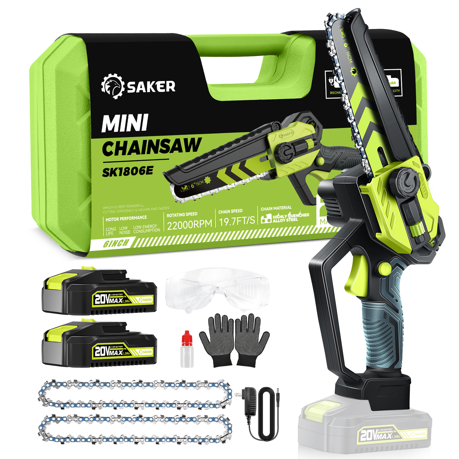 Saker Mini Cordless Handheld Chainsaw 6 Inch
