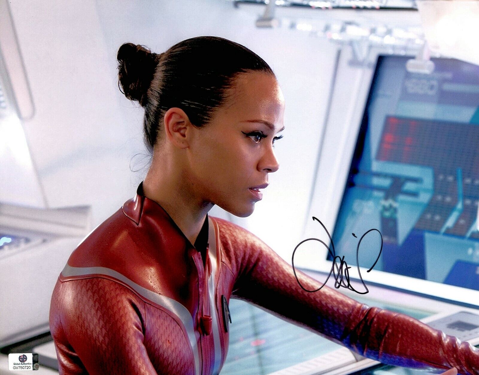 Zoe Saldana Signed Autographed 11X14 Photo Poster painting Star Trek Uhura Sitting GV750720