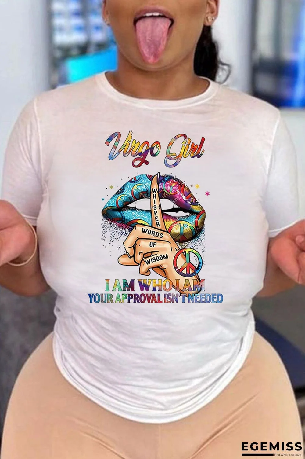 Colour Fashion Casual Print Basic O Neck T-Shirts | EGEMISS