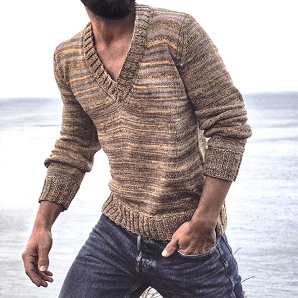 Men's Vintage Colorful Interwoven V-Neck Sweater