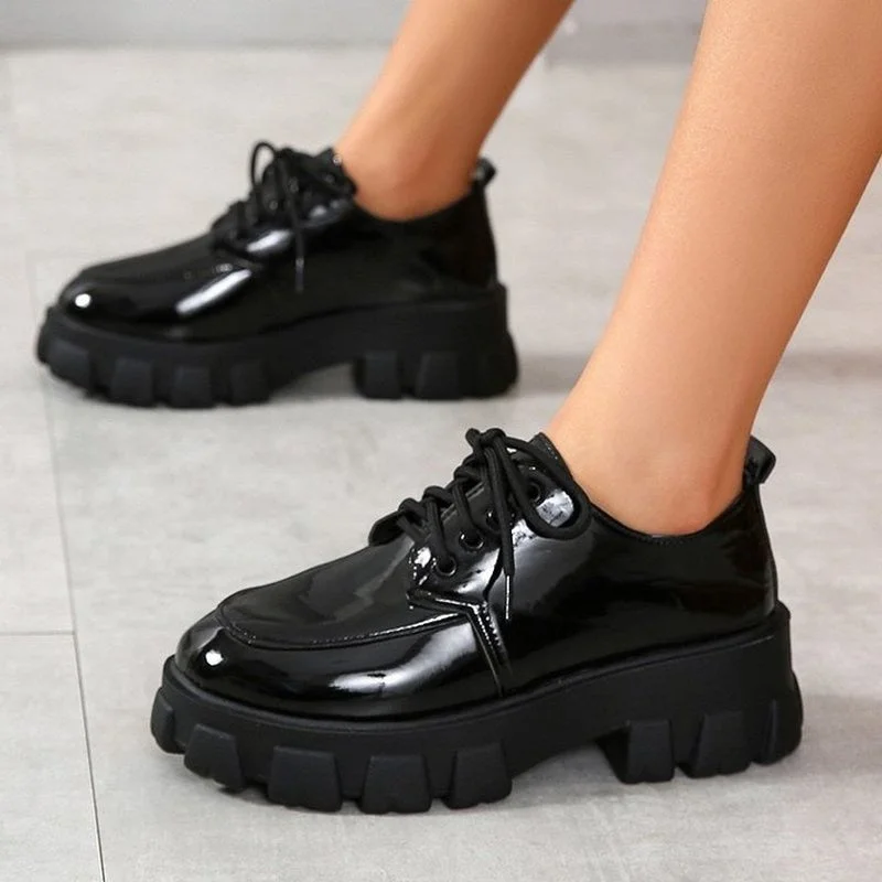 Back To School Small Leather Shoes Female 2022 New Wild Thick High Heel Retro Black Work Shoes Spring And Autumn Sponge Cake Low Single Shoes