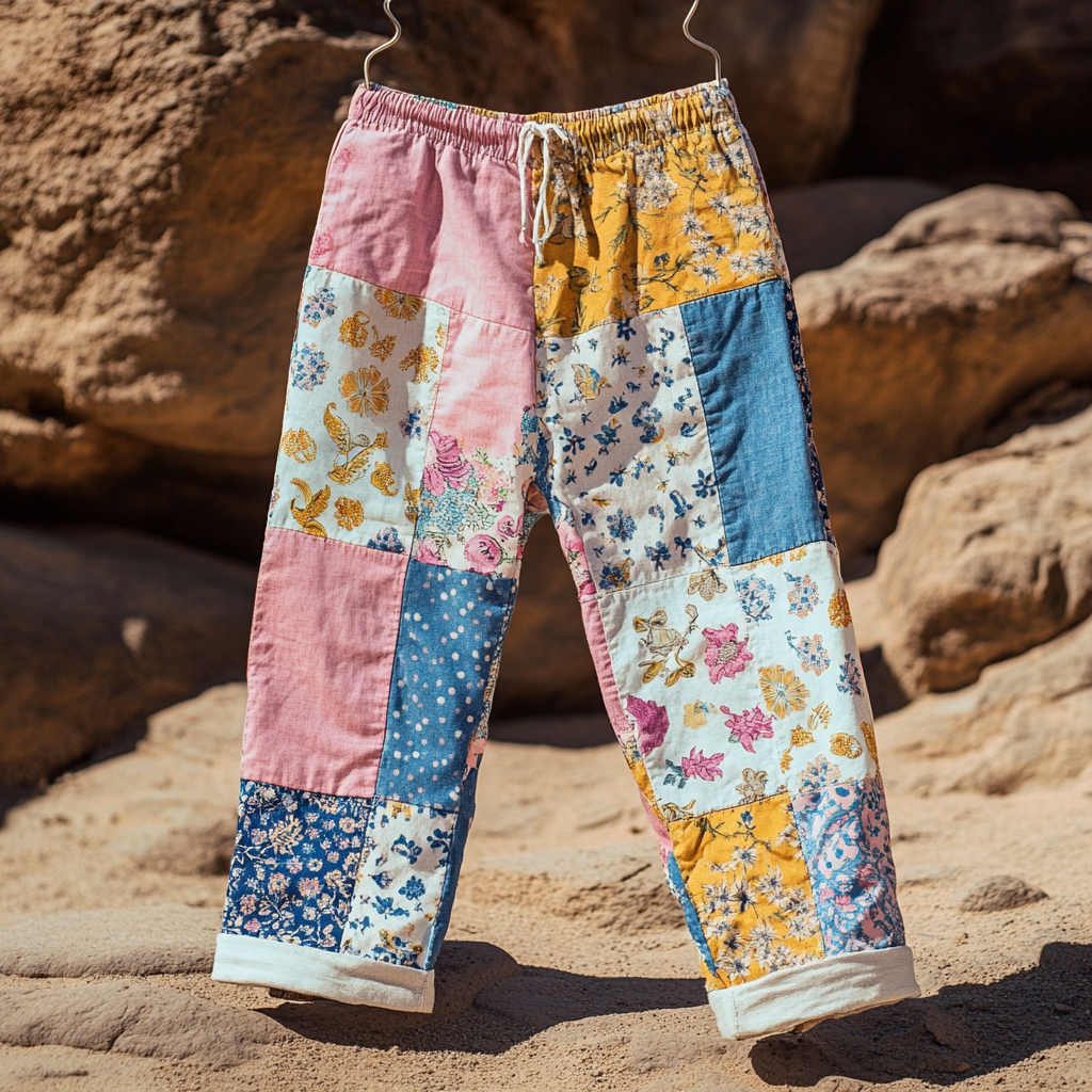 Women's Retro Geometric Floral Art Cotton And Linen Casual Pants