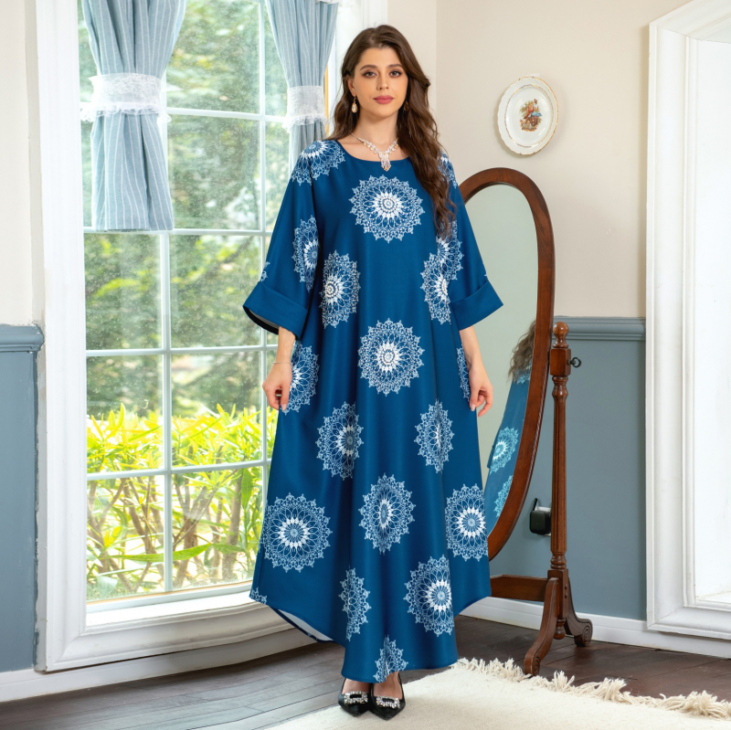 Rhinestone Long Sleeve Floral Print Maxi Gown | Oxredo Shop Ramadan Sale