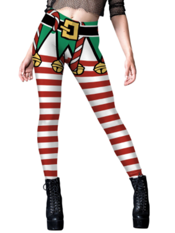 Women's Christmas Print Skinny Mid-Rise Leggings Flusfy
