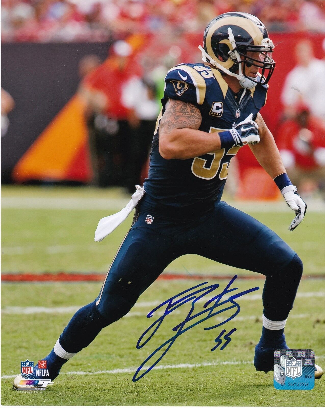 JAMES LAURINAITIS ST. LOUIS RAMS ACTION SIGNED 8x10