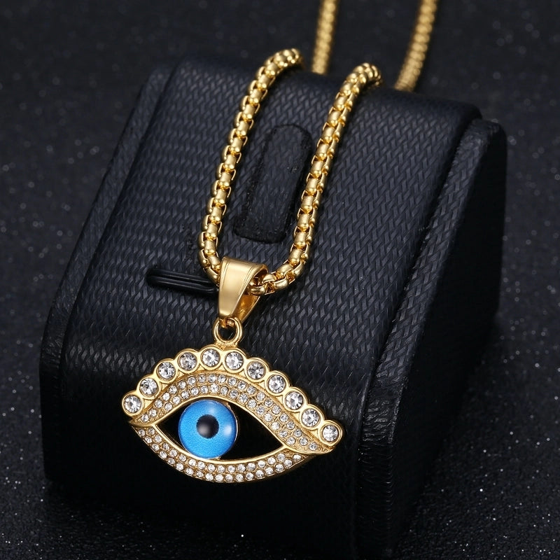 1 Piece Titanium Steel Rhinestones Devil's Eye Pendant Chain