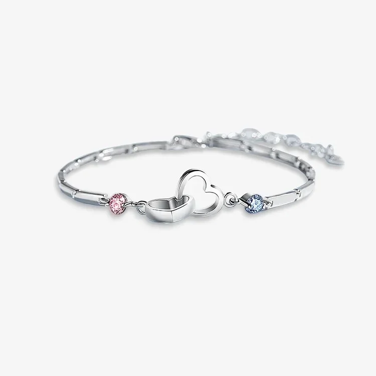 For Love - Heart To Heart Double Hearts & Customized Birthstones Bracelet