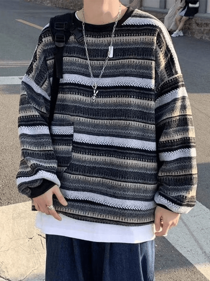 Aonga - Men's Pocket Striped Knit Sweater