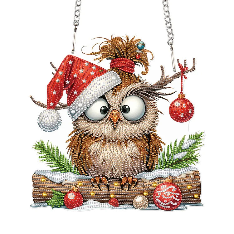 Acrylic Special Shape Christmas Owl DIY Diamond Painting Art Pendant Kit