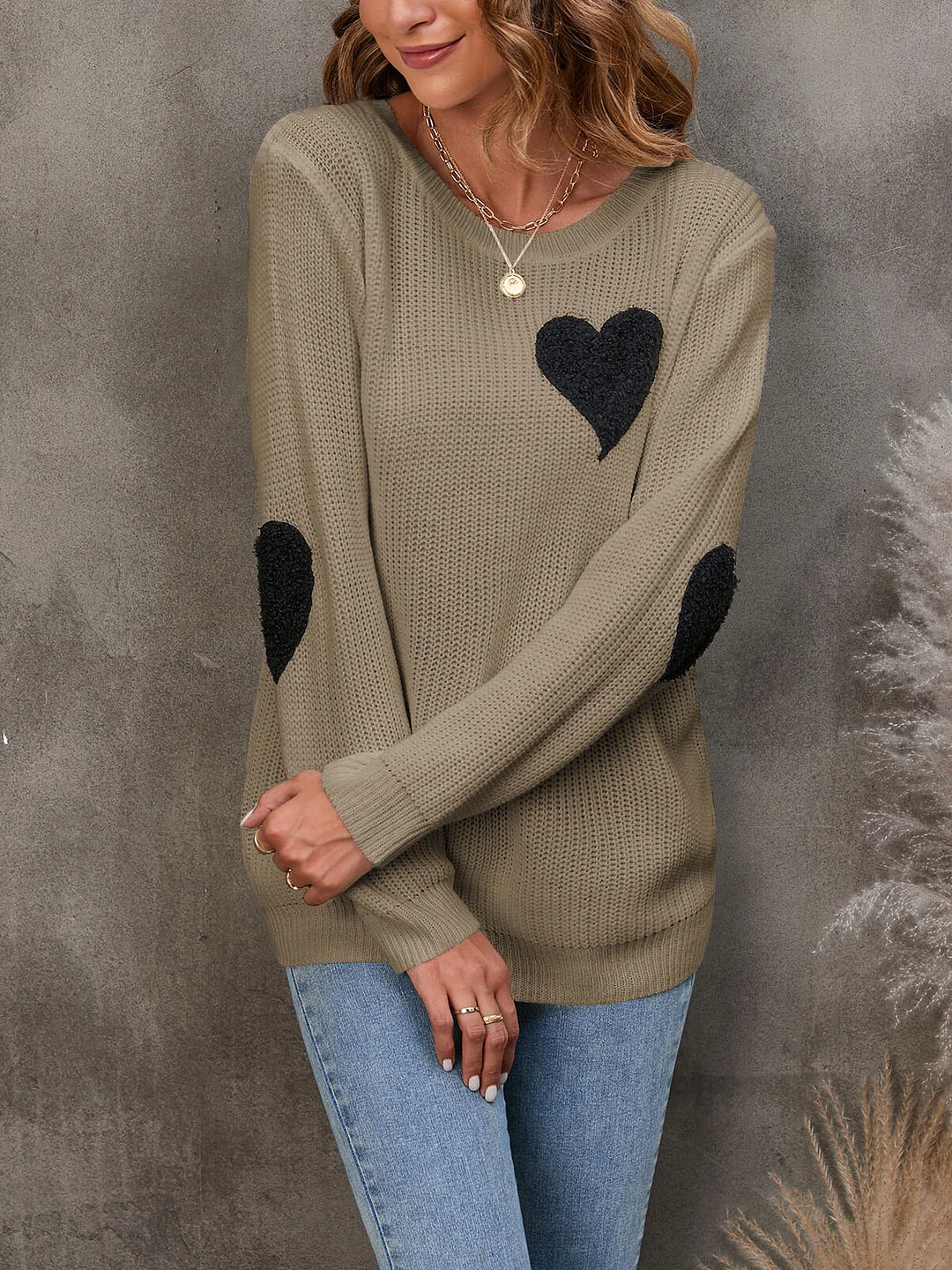 Athvotar Athvotar And Winter New Round Collar Solid Color Small Love Jacket Loose Sweater Knitted Shirt Girl