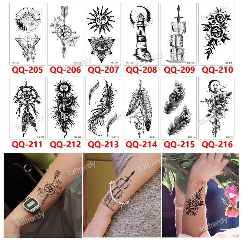 12Pcs/Set Waterproof Temporary Tattoo Sticker Small Rose Daisy Peony Flash Tatoo Flower Hand Ankle Wrist Fake Tatto For Body Art