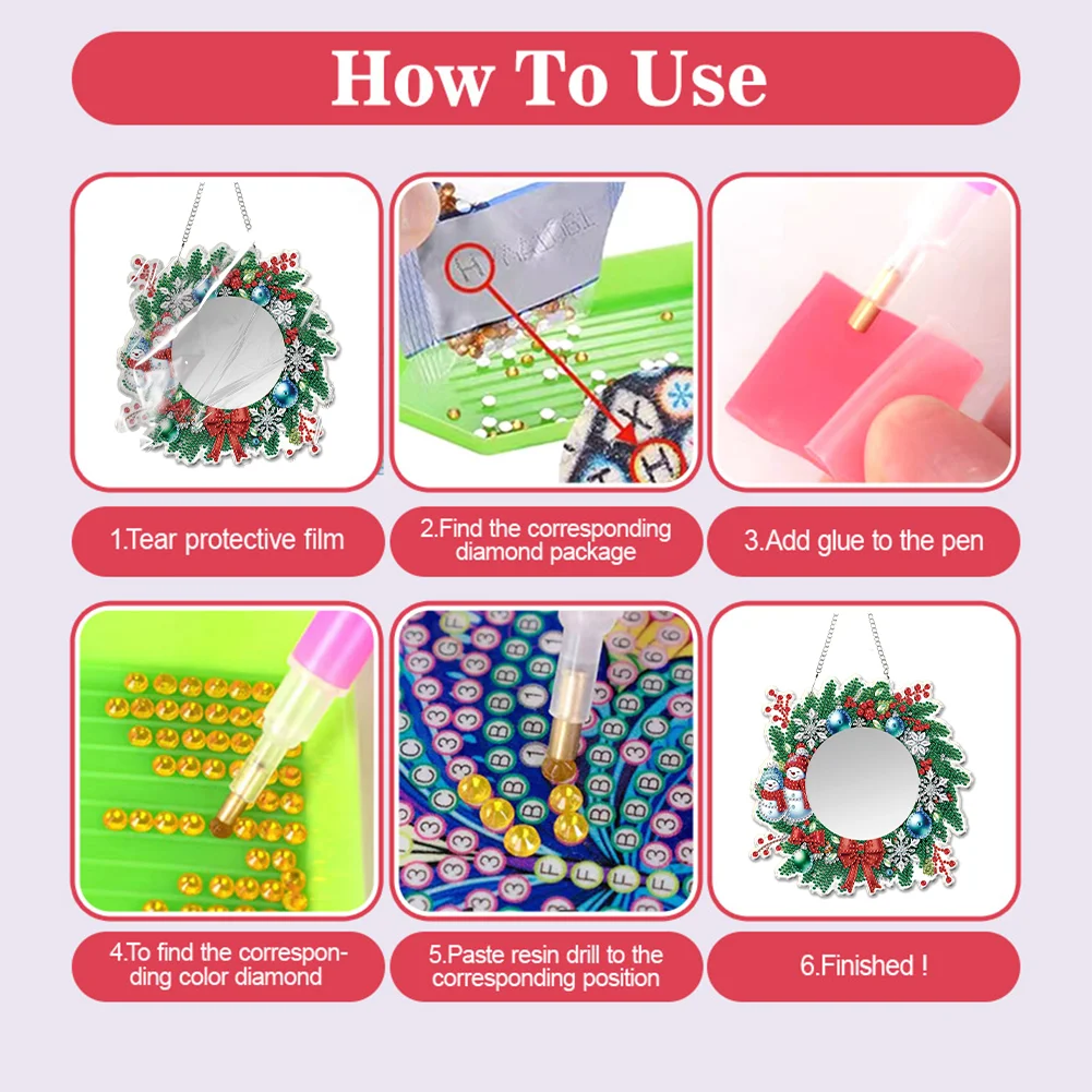 Snowman Wreath DIY Diamond Painting Mirror Kit Diamond Art Makeup Mirror