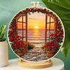 29x29cm DIY Cotton Embroidery Kit with Embroidery Hoop Pre-Printed Pattern Needlework Handmade Landscape Hand Stitch Kit for Craft Lover Gift