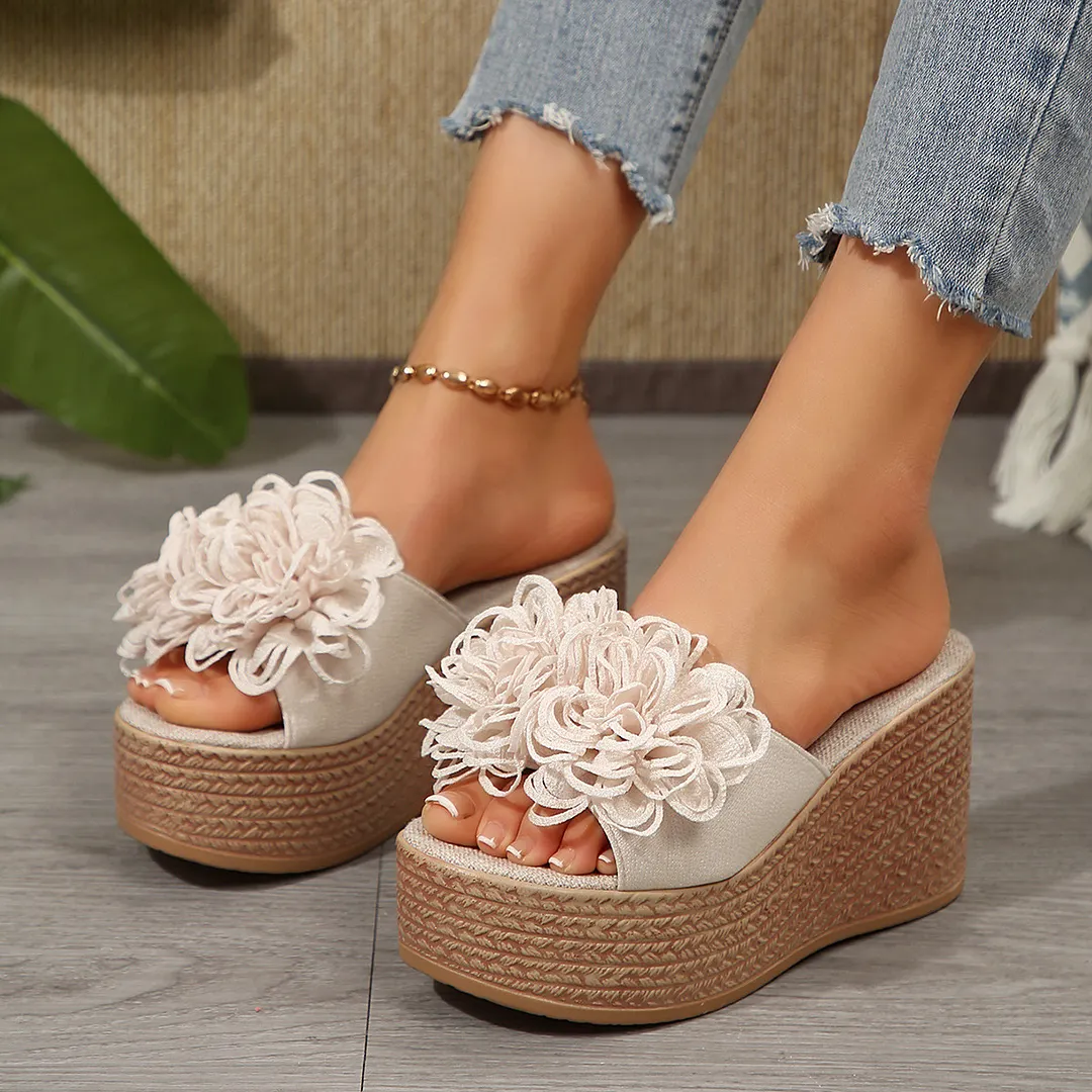 Breakj Breakj New Thick-Soled Slippers Women's Shoes Large-Size One-Size-Type Flower Waterproof Table Thick-Soled Slippers