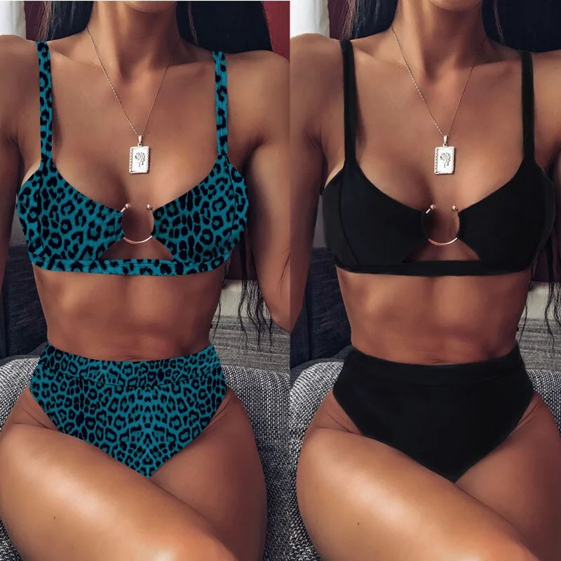 Sexy High Waist Bikini Women Retro Snake Leopard Print Push Up Swimsuit Pool Party Split Swimwear Bathing Suit Brazilian Biquini