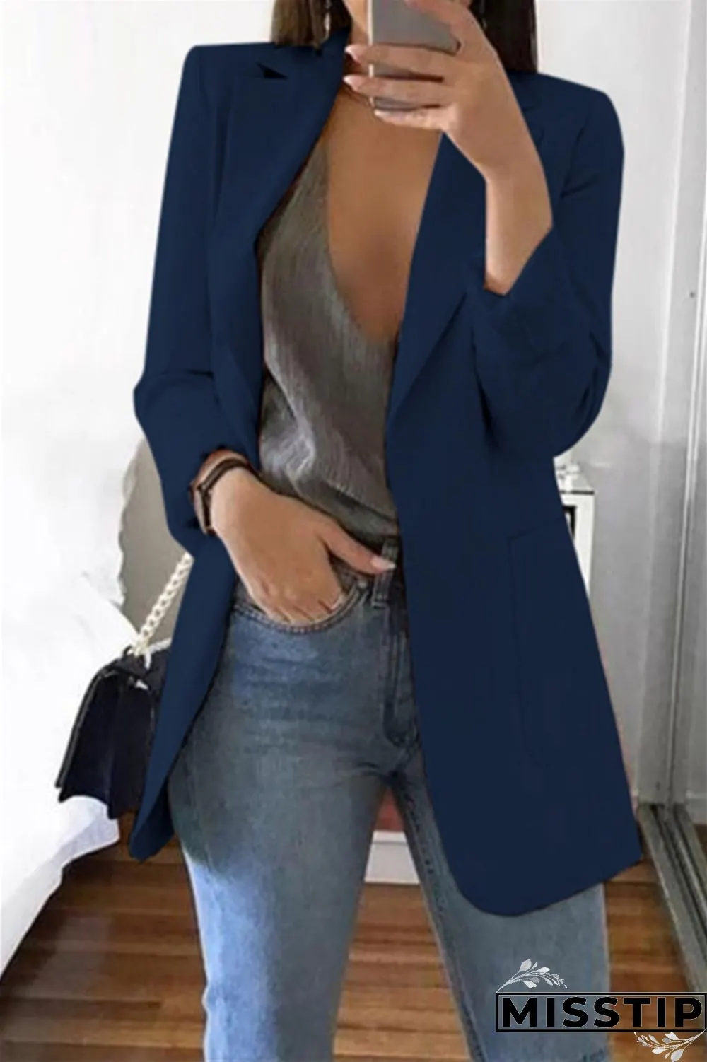 Grey Casual Long Sleeves Suit Jacket