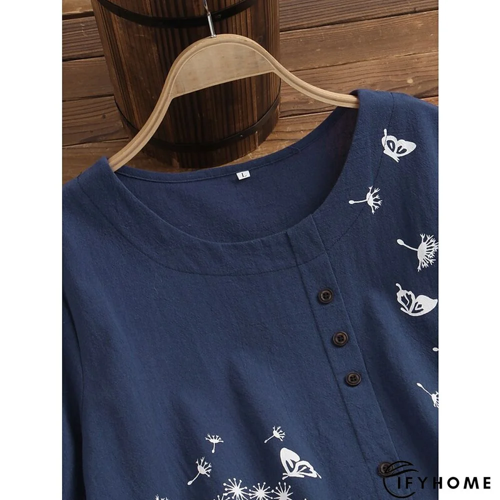 Women's Shirt Blouse Graphic Floral Short Sleeve Date Vacation Daily Casual Crew Neck Cotton Slim L | IFYHOME