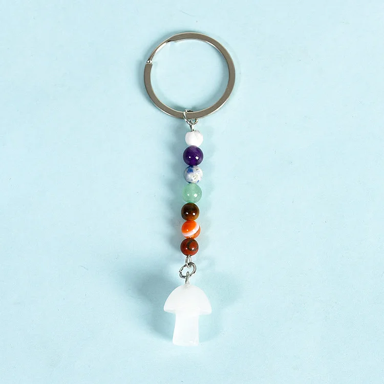 Olivenorma Chakra Crystal Mushroom Beaded Keychain