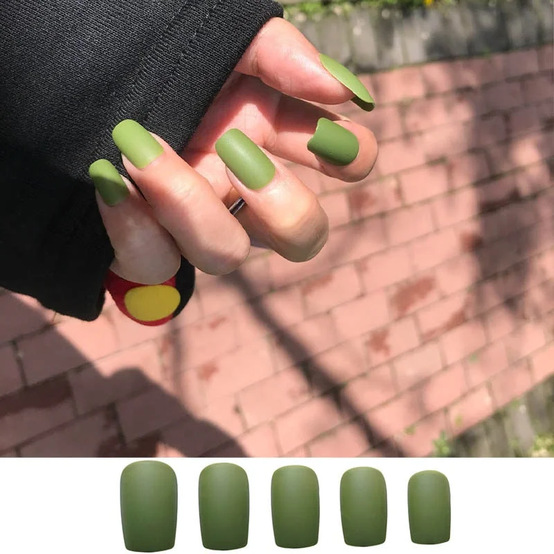 24pcs/set faux nails Accessories for women matte Pink False Nail with glue solid Color Short Square full cover press on nails-Nail Inspo