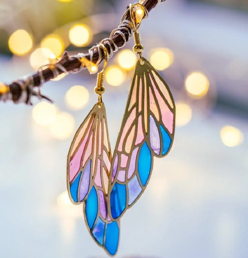 Dreaming Omber Colorful Butterfly Wings Earrings