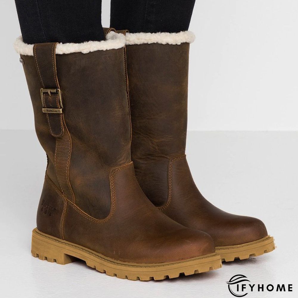 Women Slide Snow Boots Pu Working Chunky Heel Winter Shoes | IFYHOME