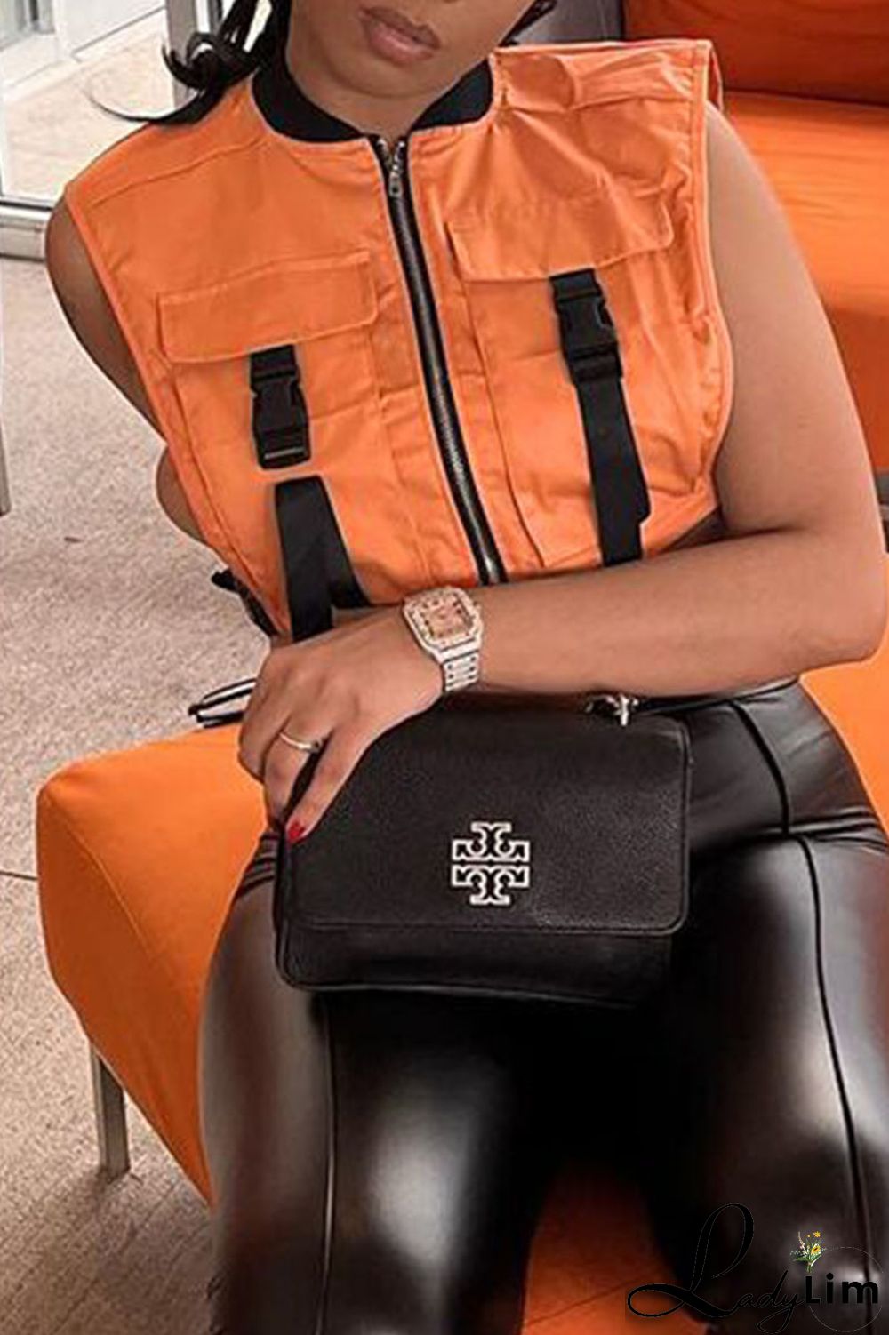 Purple Casual Street Solid Split Joint Pocket Zipper Tops