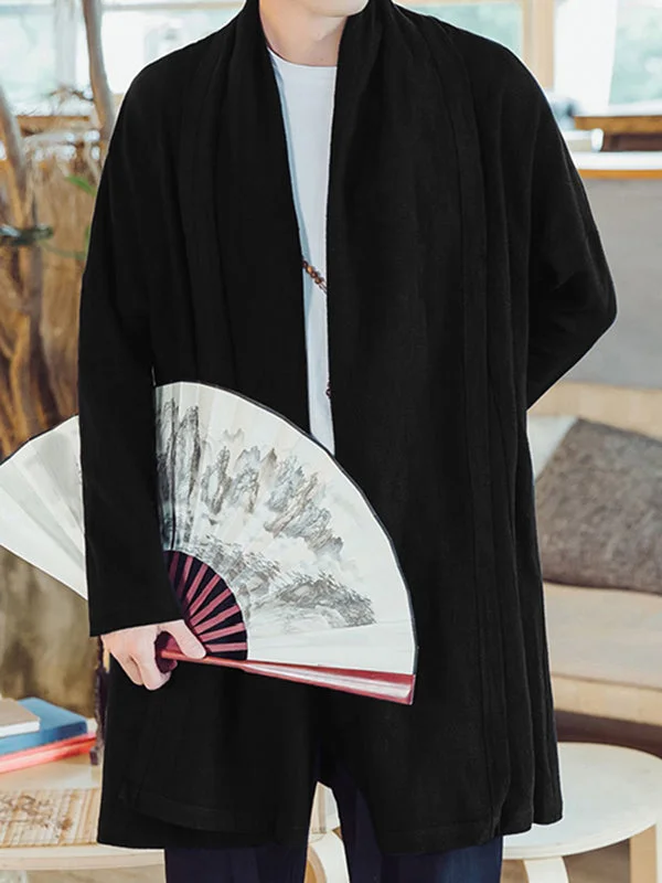Aonga - Mens Solid Ethnic Cotton&Linen Long Sleeve Kimono