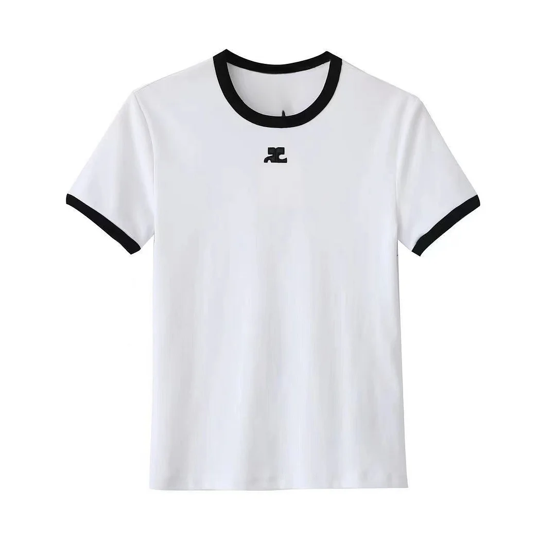 Ueong Summer New Women's Niche Brand Web Celebrity Embroidered Logo Contrast Collar Casual Short-Sleeved T-Shirt