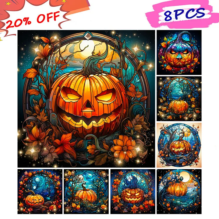Halloween Funny Pumpkin Glass Painting 30*30CM(Canvas) Full Round Drill Diamond Painting gbfke
