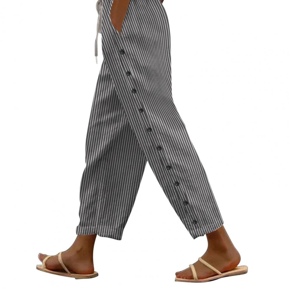 Loukisht cargo pants outfits women  Vertical Stripe Design Pants Slimming Vertical Stripe Women's Casual Pants with Adjustable Drawstring Waist Pockets Elastic Pants