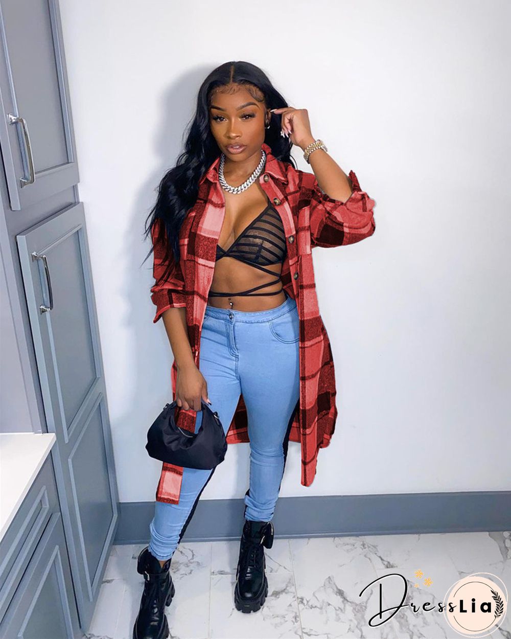 Classic Plaid Shirt Woolen Long Coat