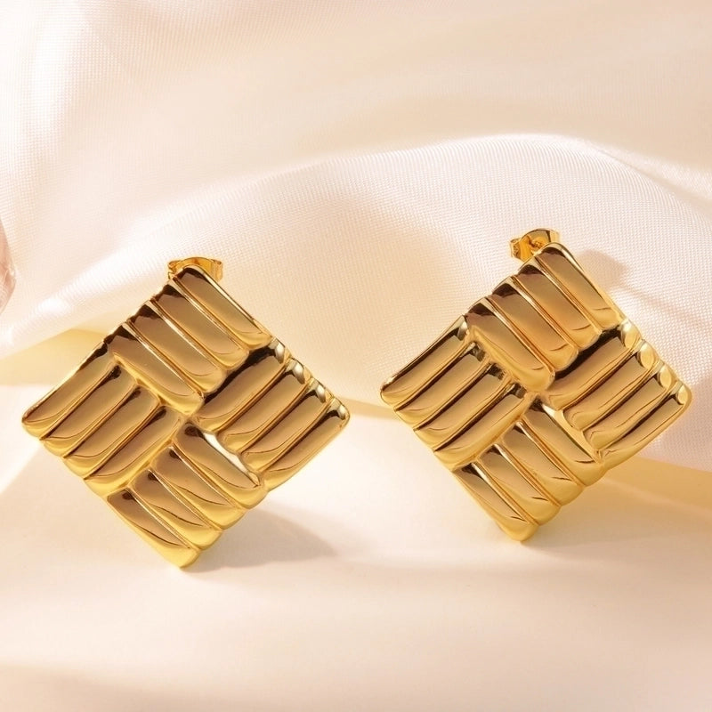 1 Pair Minimalist Classic Style Commute Square Stripe 304 Stainless Steel Imitation Gold  Ear Studs
