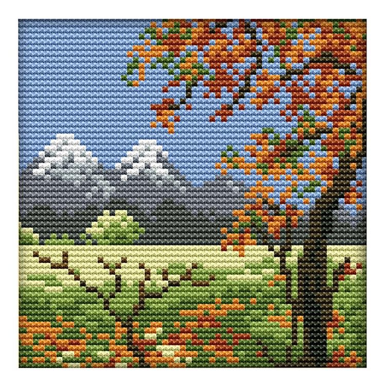 Four Seasons - 14CT 2 Strands Threads Printed Cross Stitch Kit - 16x16cm(Canvas)