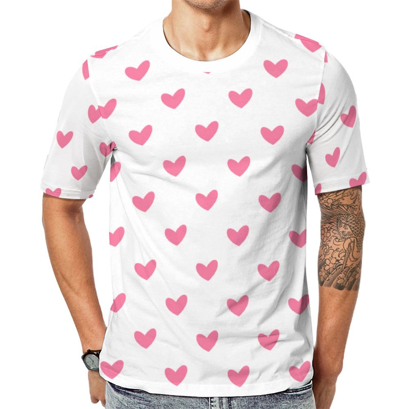 Elegant Valentine Pink White Tiny Heart Short Sleeve Print Unisex Tshirt Summer Casual Tees for Men and Women Coolcoshirts