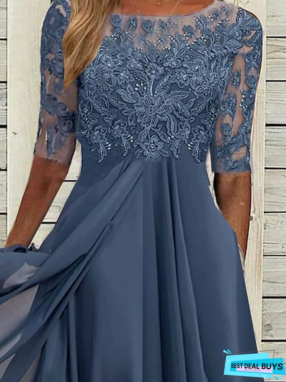 Plain Elegant Autumn Swing Crew Neck Holiday Midi Dress for Women