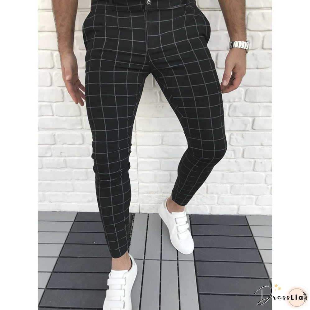 Men's Casual Plaid Pant Straight Sport Mens Pant Skinny Plaid Slim Fit Pants