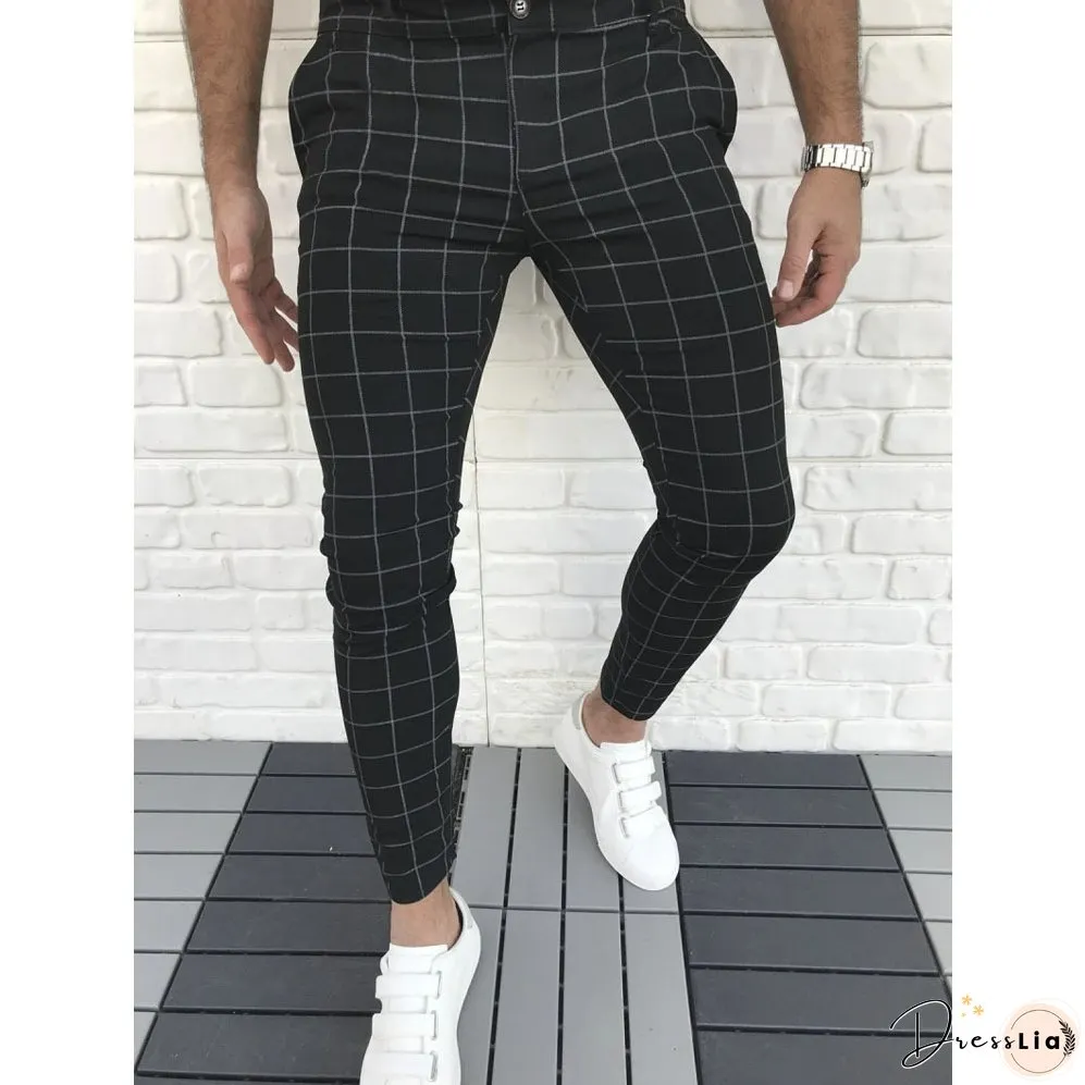 Men's Casual Plaid Pant Straight Sport Mens Pant Skinny Plaid Slim Fit Pants