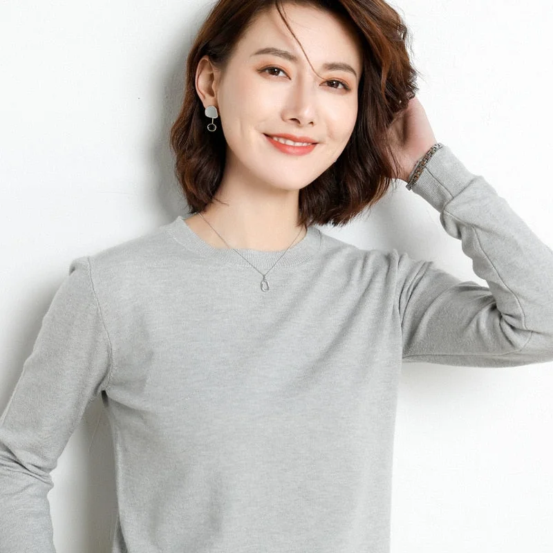 Women Sweater 2020 New O-neck Female Long-sleeved Knitted Pullover Jumper Pull Femme Clothes White Loose Thin Korean Plus Size