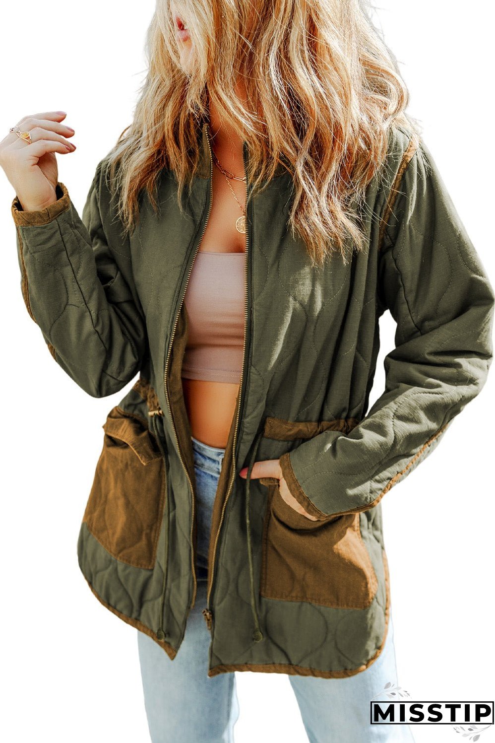 Stitching Quilted Drawstring Jacket